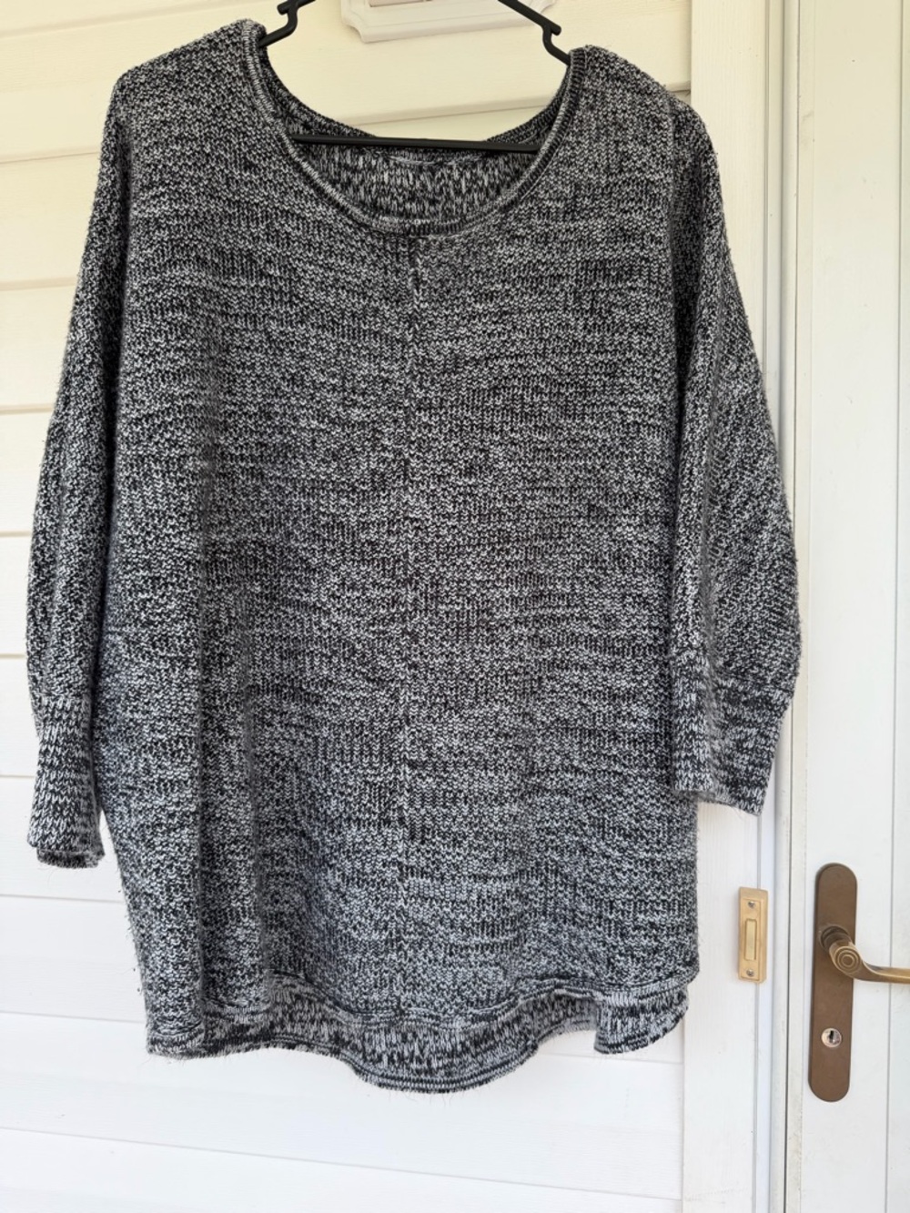 Women's Black & White Marled Crewneck Sweater